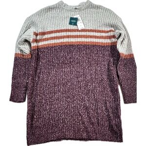 Roxy Milky Cloud Sweater Dress Womens M NWT $70 Gray Wine Striped Wool Blend